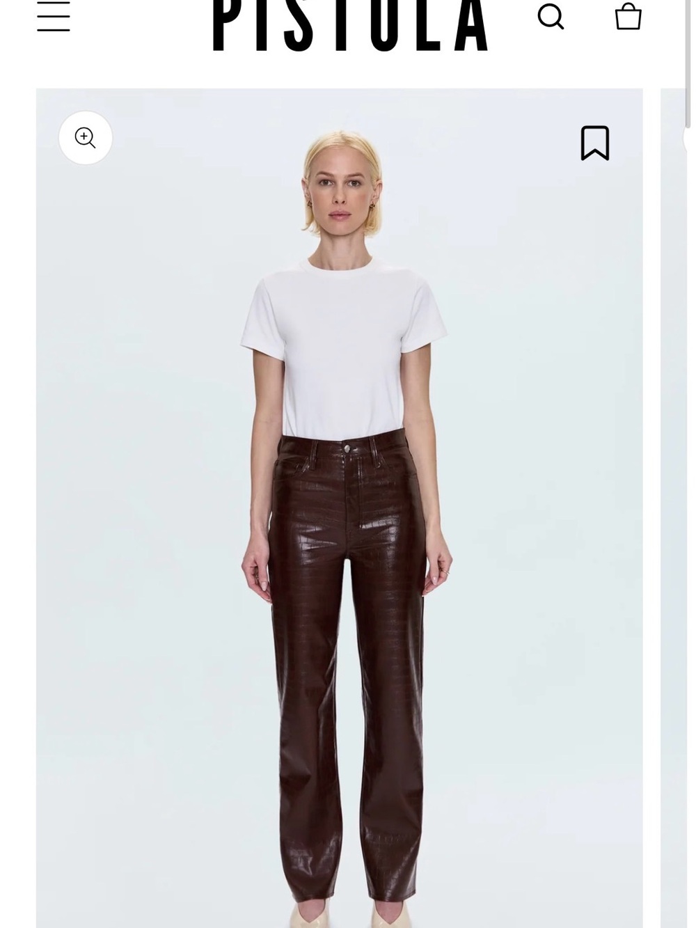 pistola Dark Brown High-Rise Straight Leg Leather-Look Pants